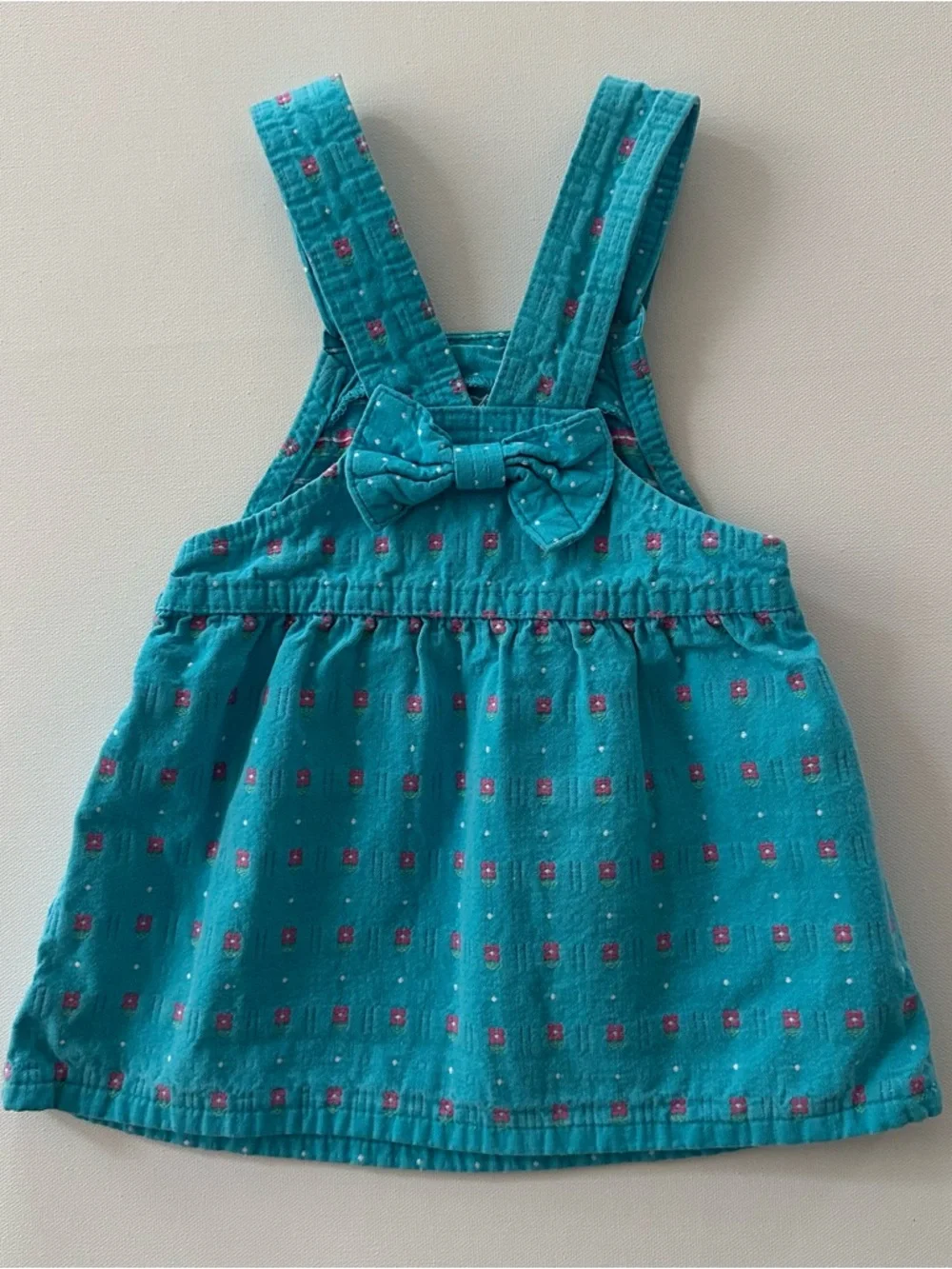 OshKosh B'gosh Vintage 24 Months Aqua Blue Pink Floral Jumper Dress USA